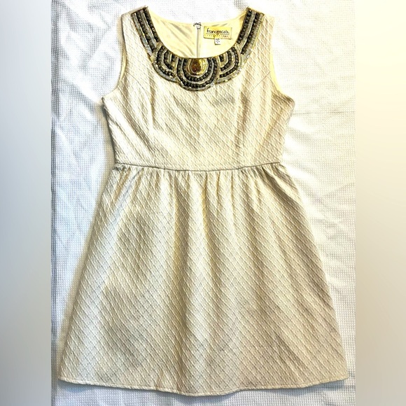 Francesca’s Collections Embellished Polyester Blend Cream Mini Dress Large NWT - Picture 1 of 16